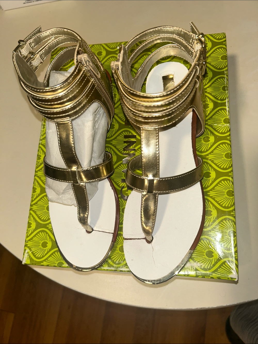 “REASONABLE OFFERS””GIANNI BINI” Metallic Gold Gladiator Sandals -Strappy Thong